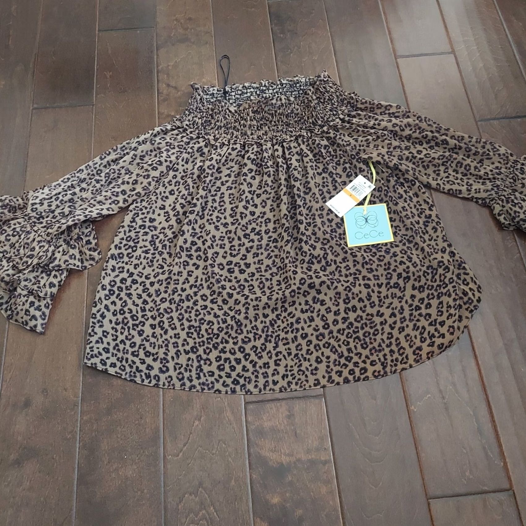 Vintage CECE Cheetah Print Blouse Off the Shoulder Flutter Sleeve Sz S Brown NWT Casual Womens Blouse Size S / US 4 / IT 40 - 3 Thumbnail
