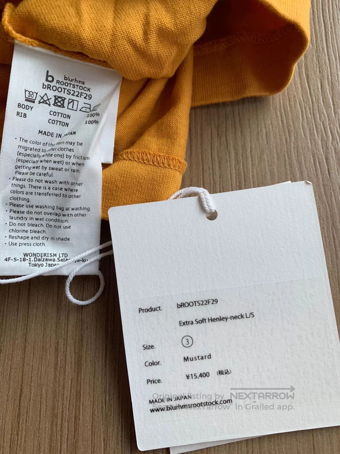 Japanese Brand BLURHMS Extra Soft Henley-Neck Long Sleeve Tee. Size US L / EU 52-54 / 3 - 5 Thumbnail