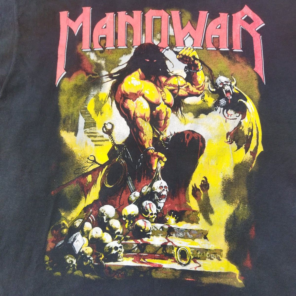 Band Tees × Vintage Vintage 90s Manowar Metal Tee Size US L / EU 52-54 / 3 - 2 Thumbnail