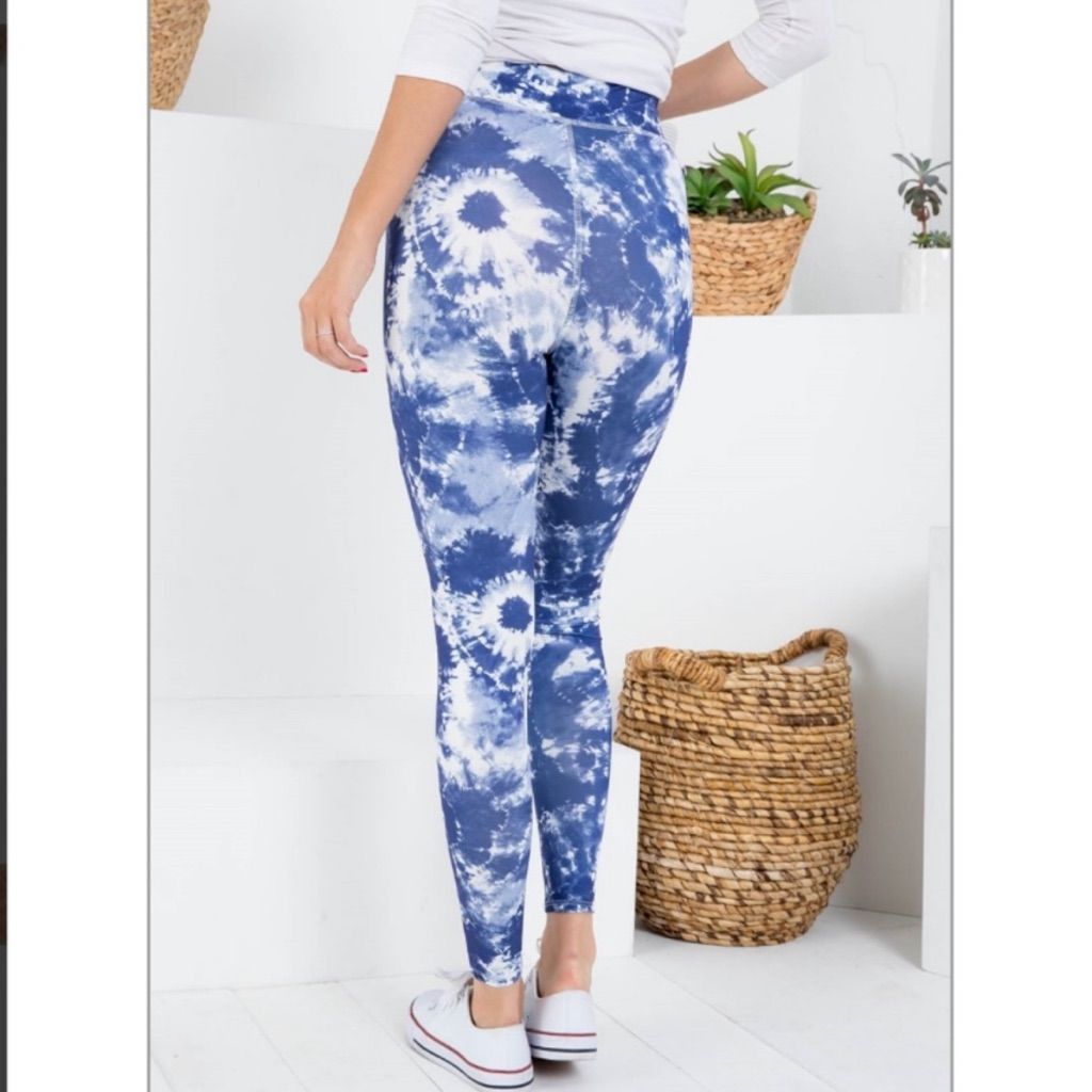 Preach Peach Love California, Blue & White Tie Dyed Boho Hippy Legg Size 27" / US 4 / IT 40 - 3 Thumbnail