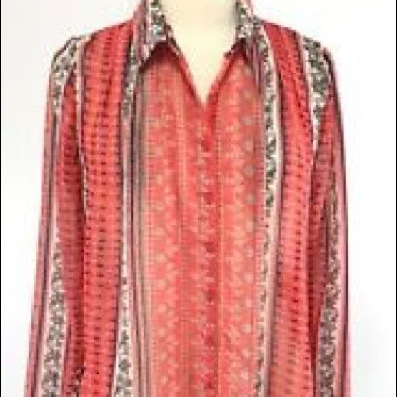 Free People Free People orange Floral Striped Button Down Top Size M / US 6-8 / IT 42-44 - 7 Thumbnail