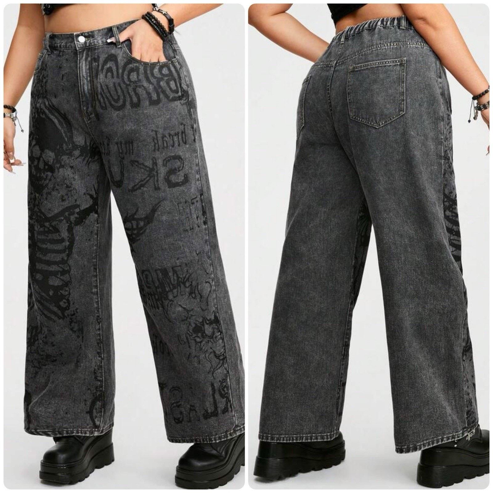 Other Vintage Washed Skull Butterfly Tattoo Jeans Goth Grunge Punk Size 28" / US 6 / IT 42 - 2 Thumbnail
