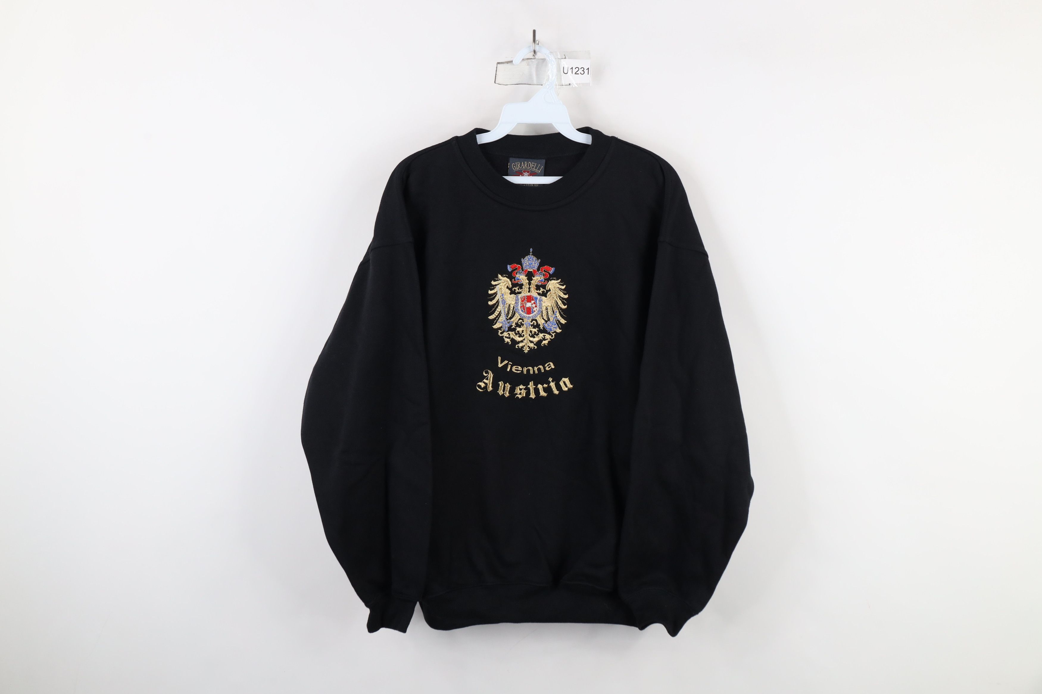 Vintage Vintage 90s Streetwear Vienna Austria Crest Sweatshirt Black Size US XL / EU 56 / 4 - 1 Thumbnail