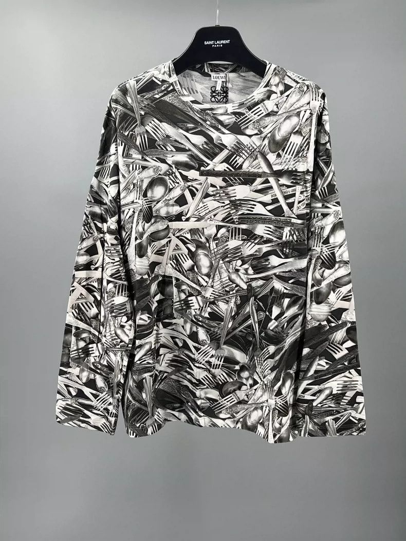 LOEWE Cotton printed embroidery long sleeve round neck T-s