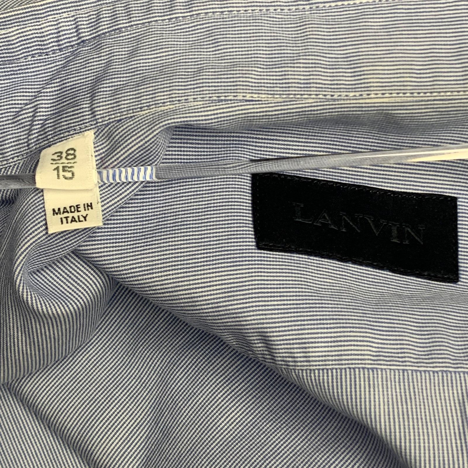 Lanvin LANVIN White Blue Patchwork Stripe Cotton One Pocket Shirt Size US S / EU 44-46 / 1 - 5 Thumbnail