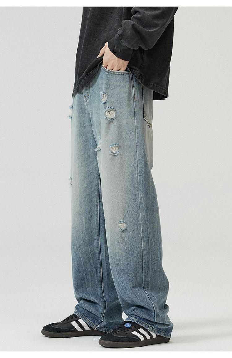 Japanese Brand × Jean Vintage street washed straight high casual ripped jeans Size US 32 / EU 48 - 1 Thumbnail