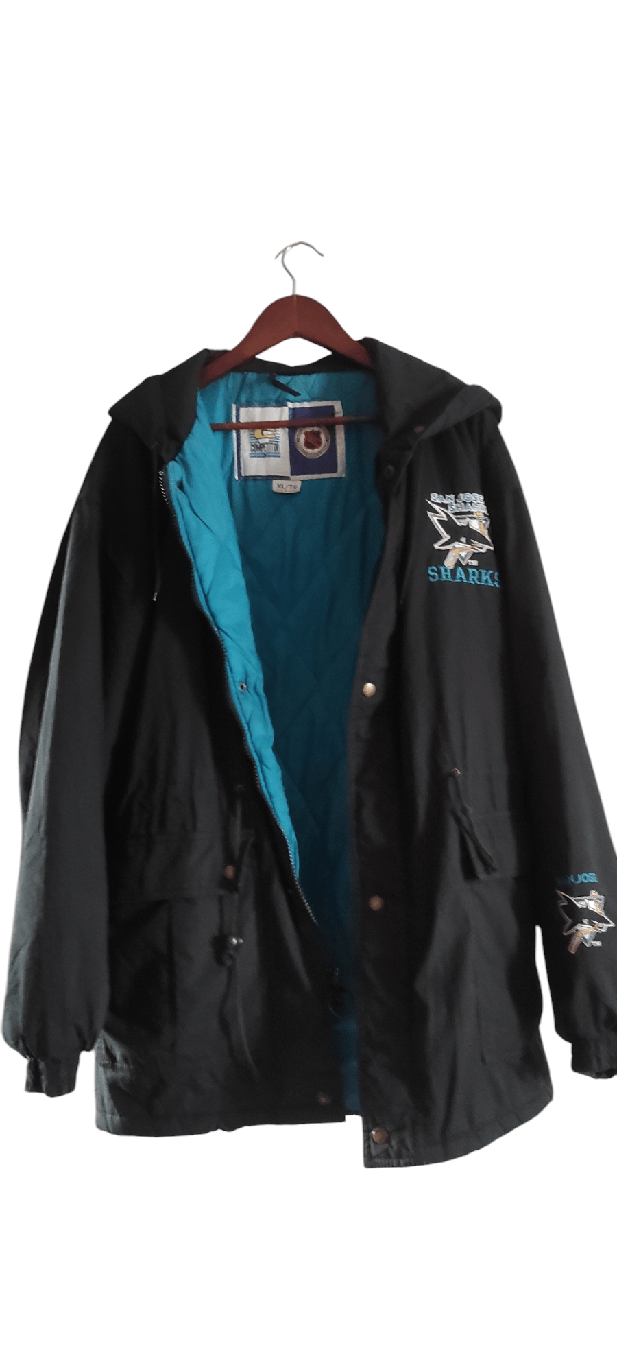 NHL × Vintage Vtg San Jose Sharks Hooded Bomber Parka Hockey Jacket Size US XL / EU 56 / 4 - 3 Thumbnail