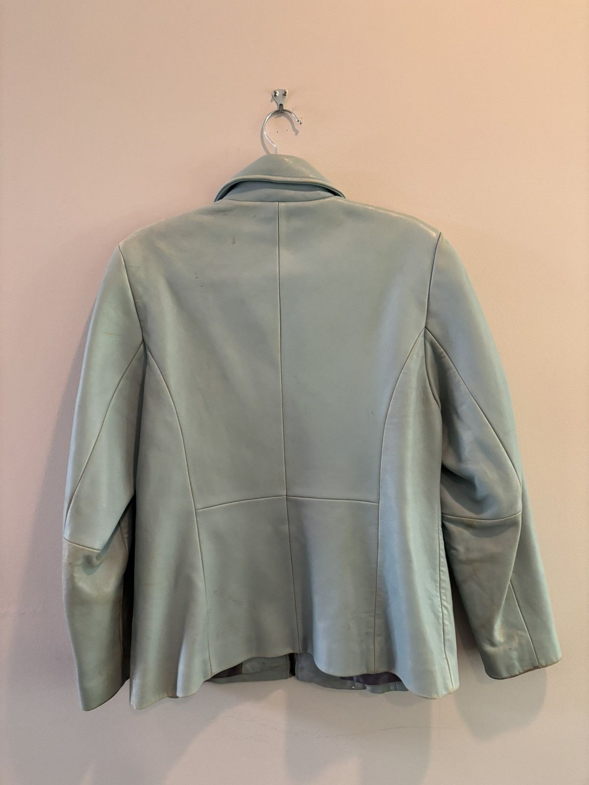 Liz Claiborne Vintage Liz Claiborne Stained Light Blue Leather Jacket Size L / US 10 / IT 46 - 10 Thumbnail