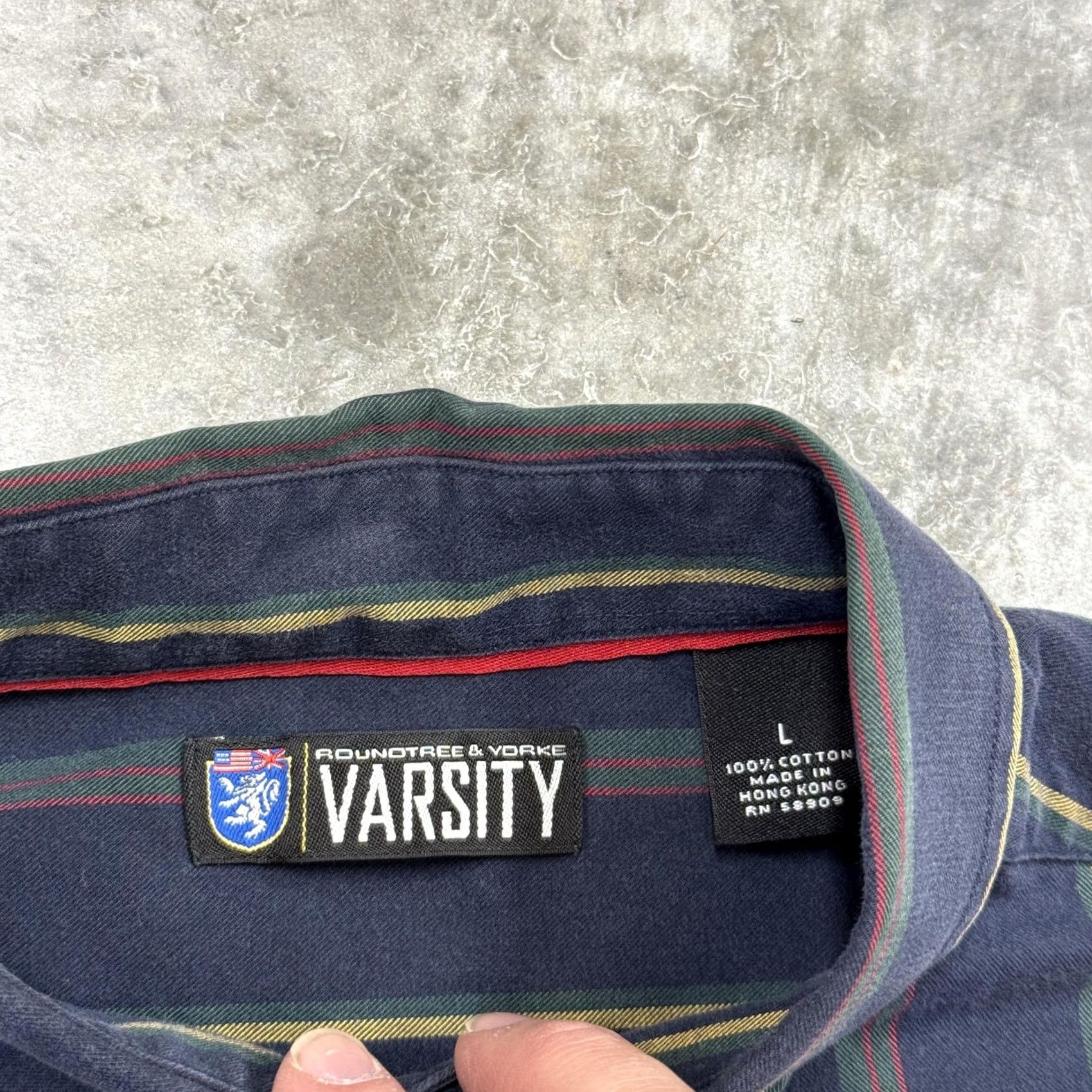 Roundtree & Yorke VINTAGE Roundtree & Yorke Varsity Shirt Mens Large Blue Striped Button Down 90s Size US L / EU 52-54 / 3 - 5 Thumbnail