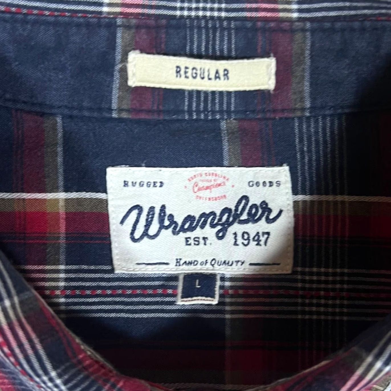 Wrangler WRANGLER Regular Navy Red Plaid Long Sleeve Cotton Shirt Large Shirt Mens Size US L / EU 52-54 / 3 - 4 Thumbnail