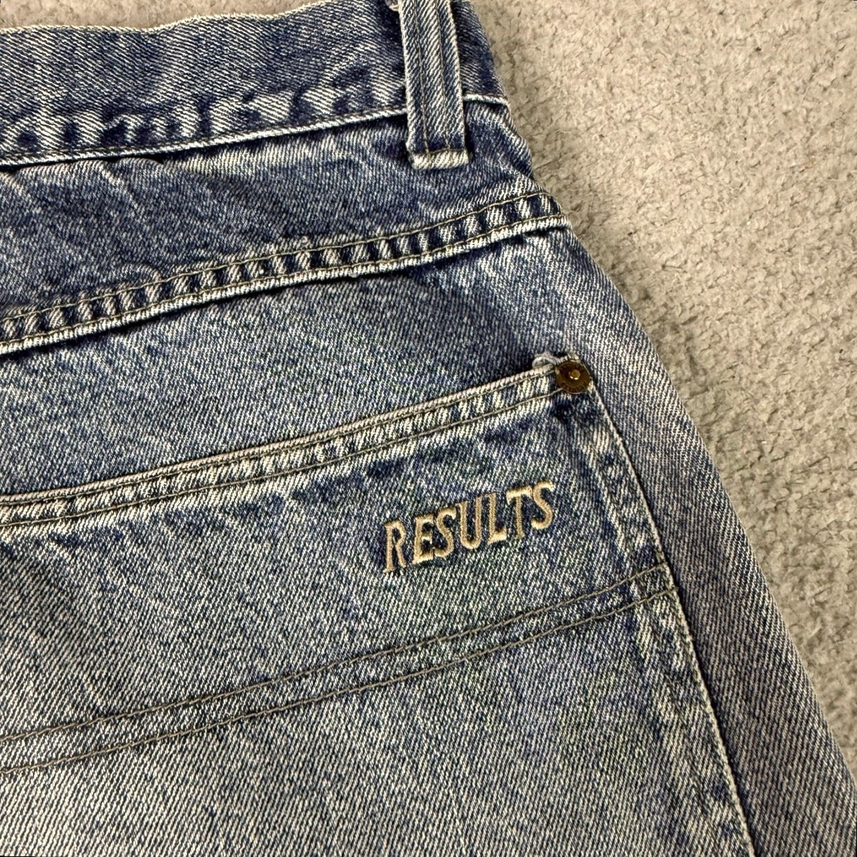 Vintage VINTAGE Results Jeans Mens 34W 28in Inseam Wide-Leg 5-Pocket Denim Blue Grunge 90s Skater Cardholder Logo Zipper Button Hooked Rise Mid Size US 34 / EU 50 - 7 Thumbnail