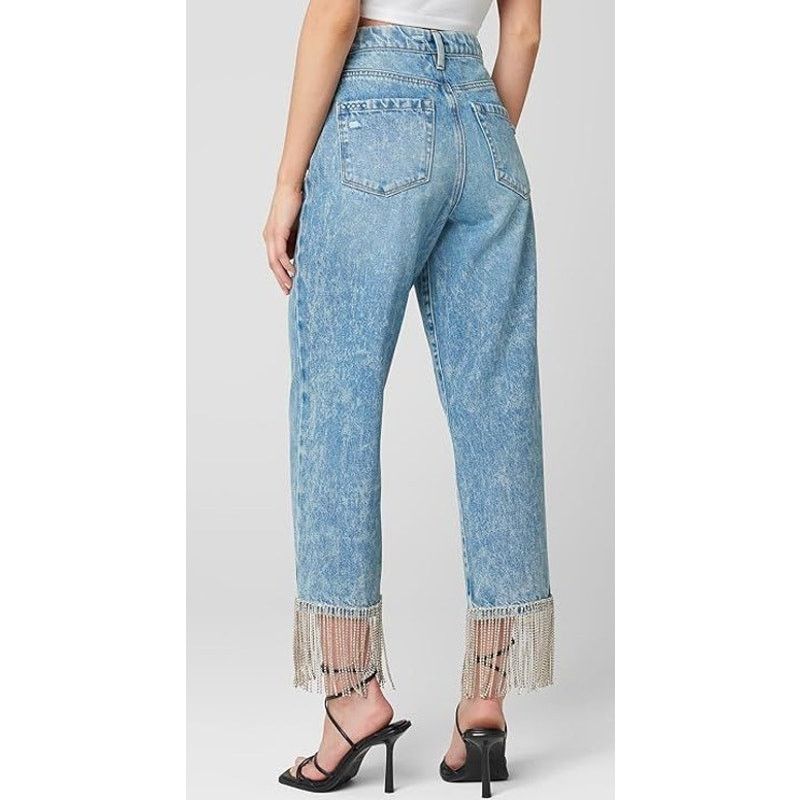 BLANKNYC BLANK NYC Baxter Rhinestone Fringed Ankle Straight Leg Jeans Size 24" / US 00 / IT 34 - 2 Thumbnail