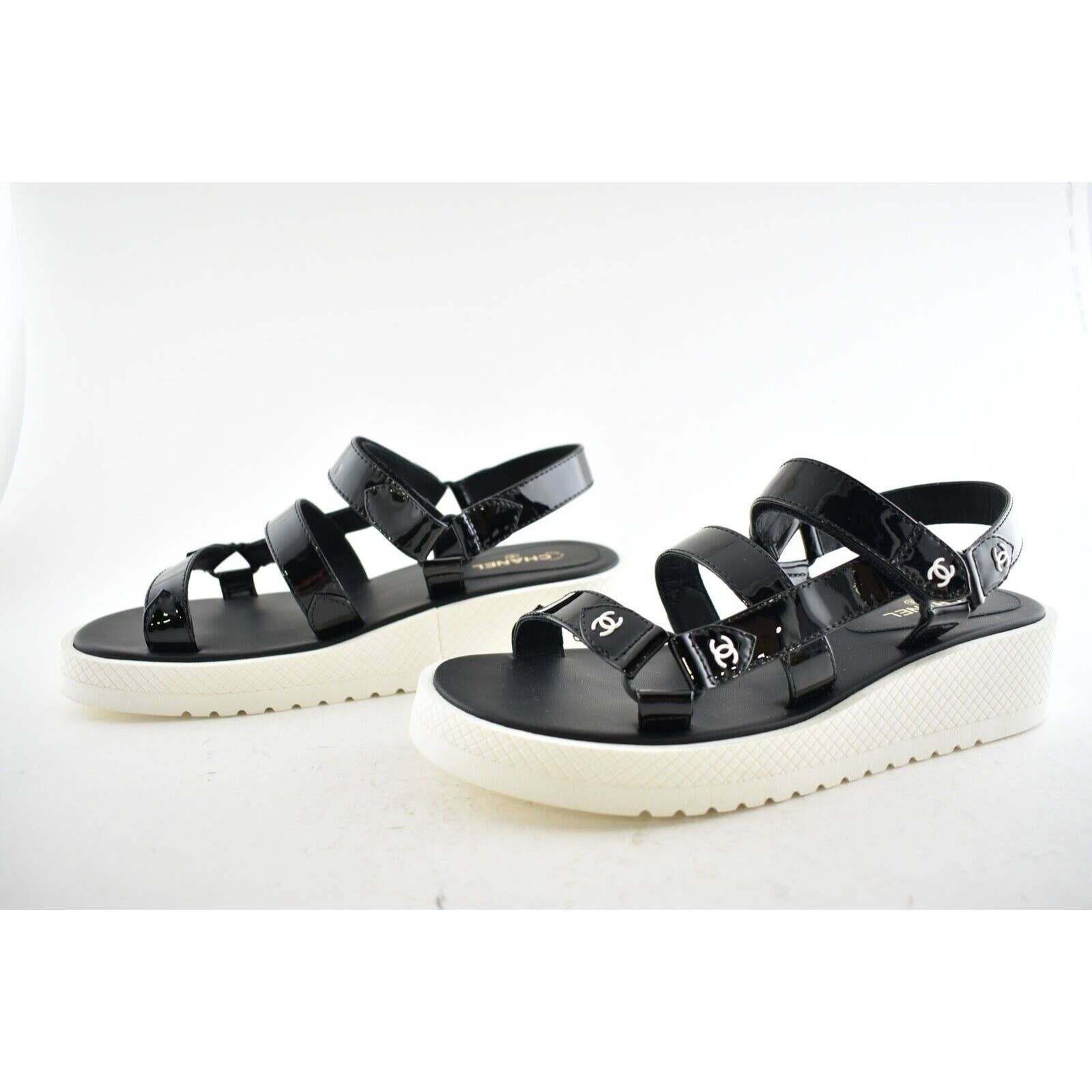 Chanel Chanel 20C Black Patent White CC Logo Mule Slide Strap Size US 10.5 / IT 40.5 - 6 Thumbnail