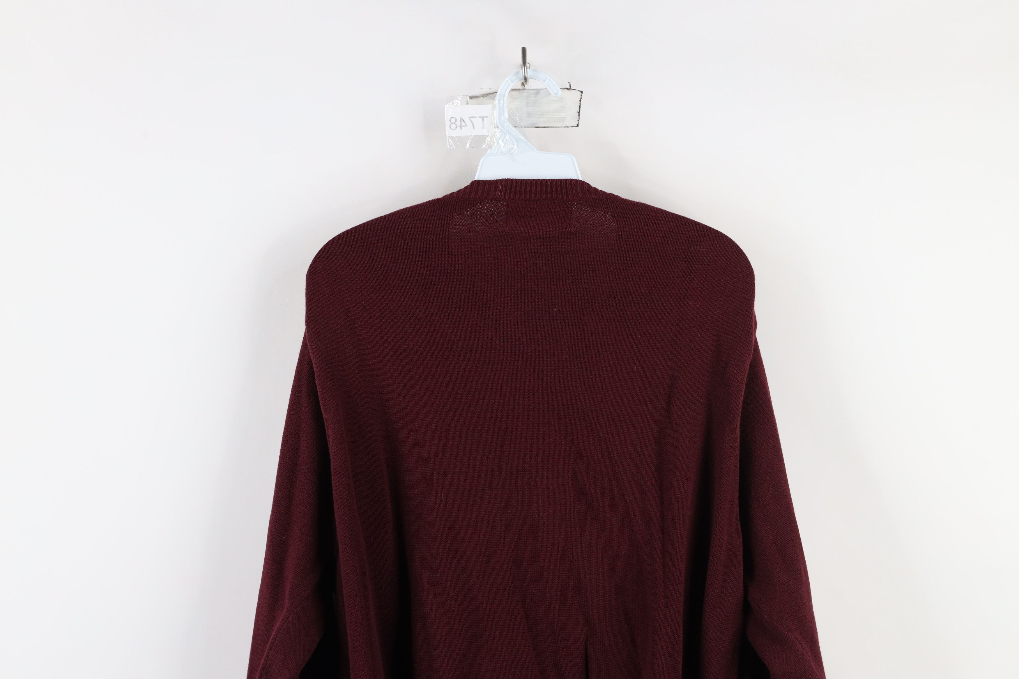 Eddie Bauer × Vintage Vintage 90s Eddie Bauer Cotton Knit V-Neck Sweater Burgundy Size US XL / EU 56 / 4 - 9 Thumbnail