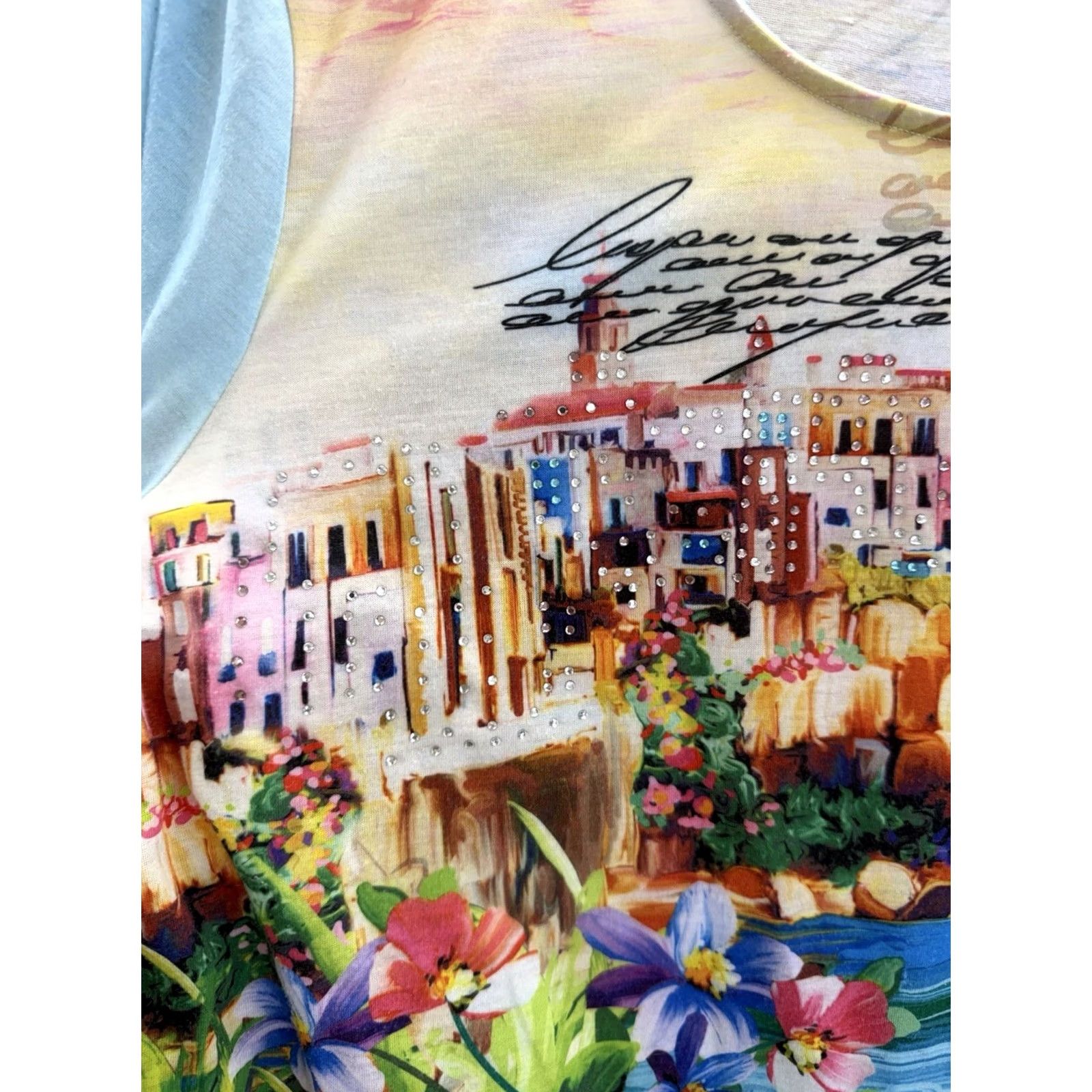 Vintage Chicos Womens Blouse Beach Theme Blue 3/4 Sleeve Thin Size M / US 6-8 / IT 42-44 - 3 Thumbnail