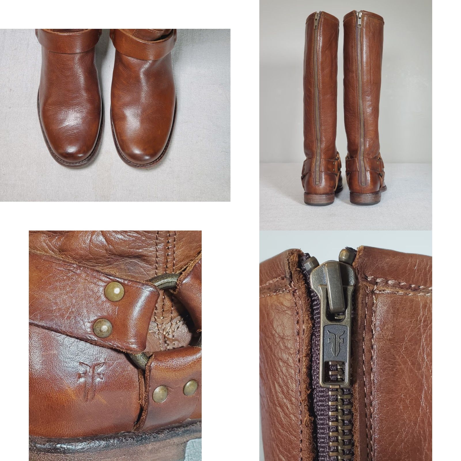 Frye Frye Phillip Harness Tall Riding Boots Brown Leather 76850 Zip Women US 6 B Knee High Leather Lining Boots, Zip, Harness, Brown, Women, 6, B Size US 6 / IT 36 - 8 Thumbnail