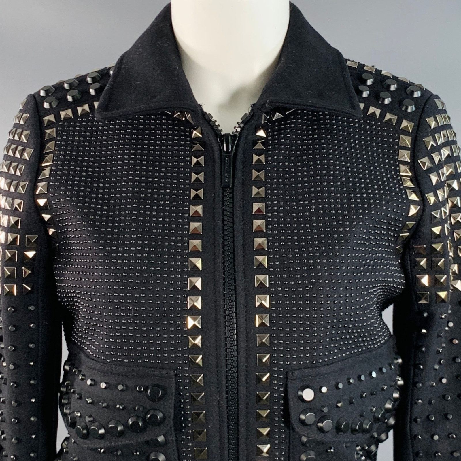 Michael Kors MICHAEL by MICHAEL KORS Black Wool Studded Cropped Jacket Size US S / EU 44-46 / 1 - 2 Thumbnail
