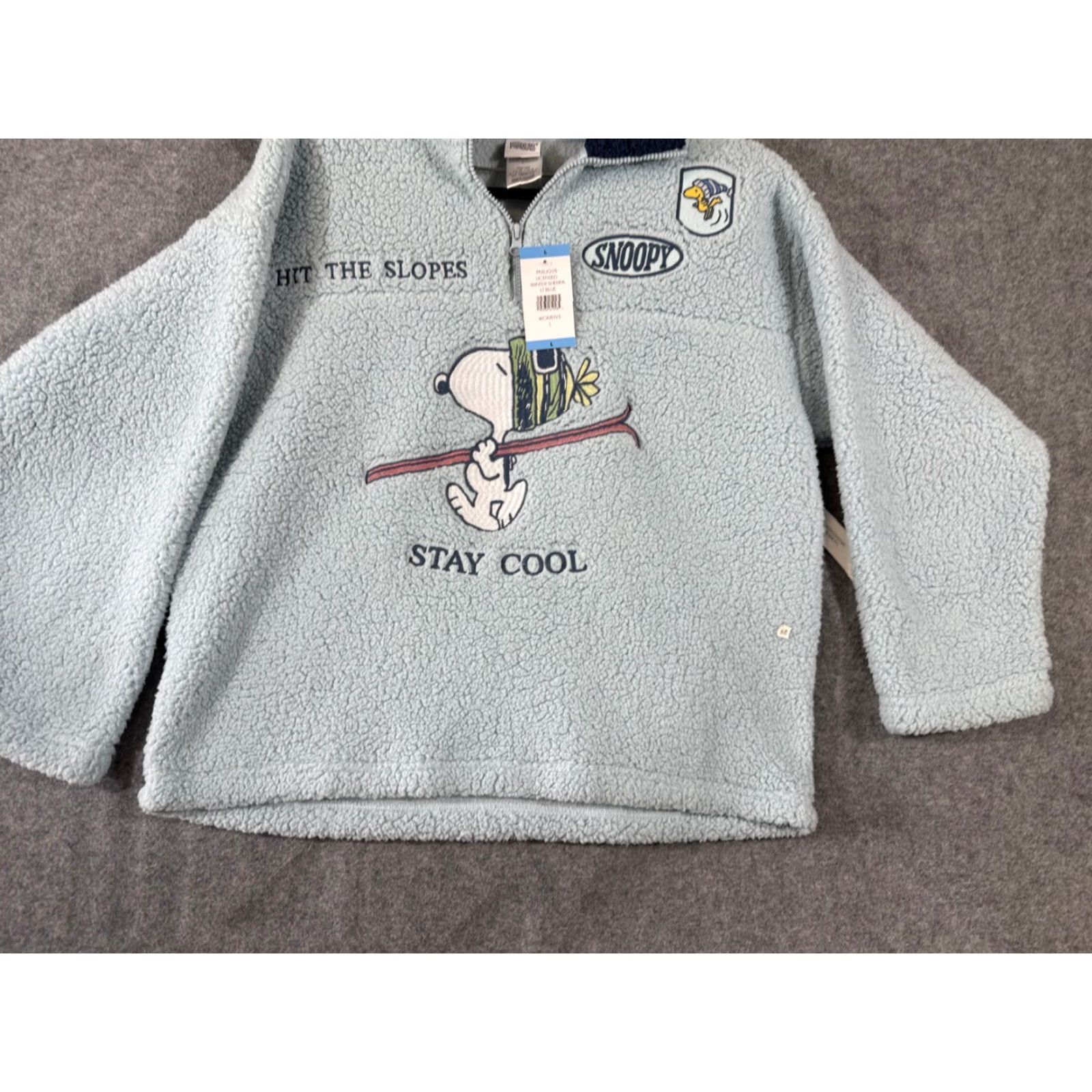 Peanuts VINTAGE Peanuts Snoopy Sweater Women L Light Blue Winter Sherpa Quarter-Zip Pullover NWT Size L / US 10 / IT 46 - 4 Thumbnail