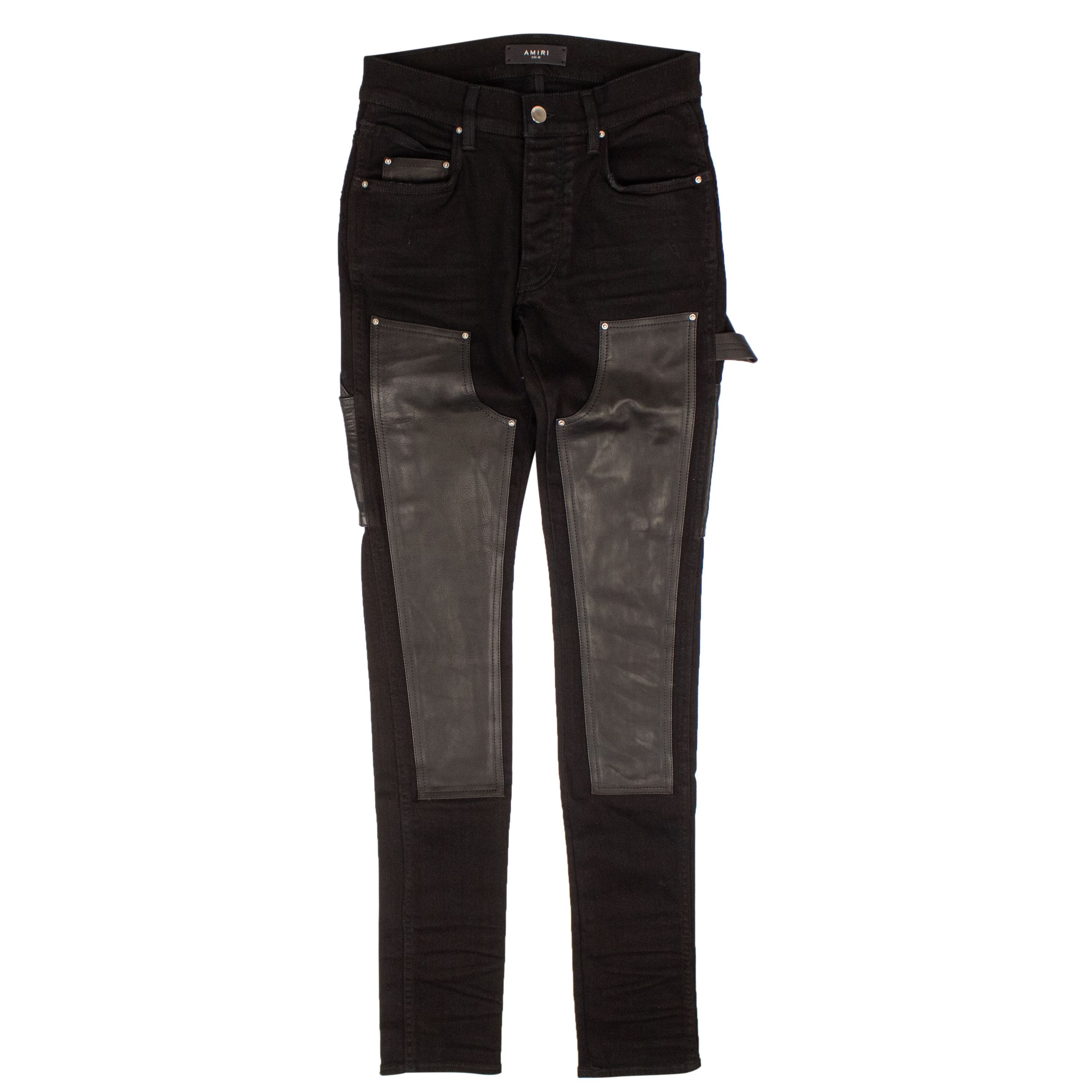 image of Amiri Denim Leather Workman Pant Size 33, Men's