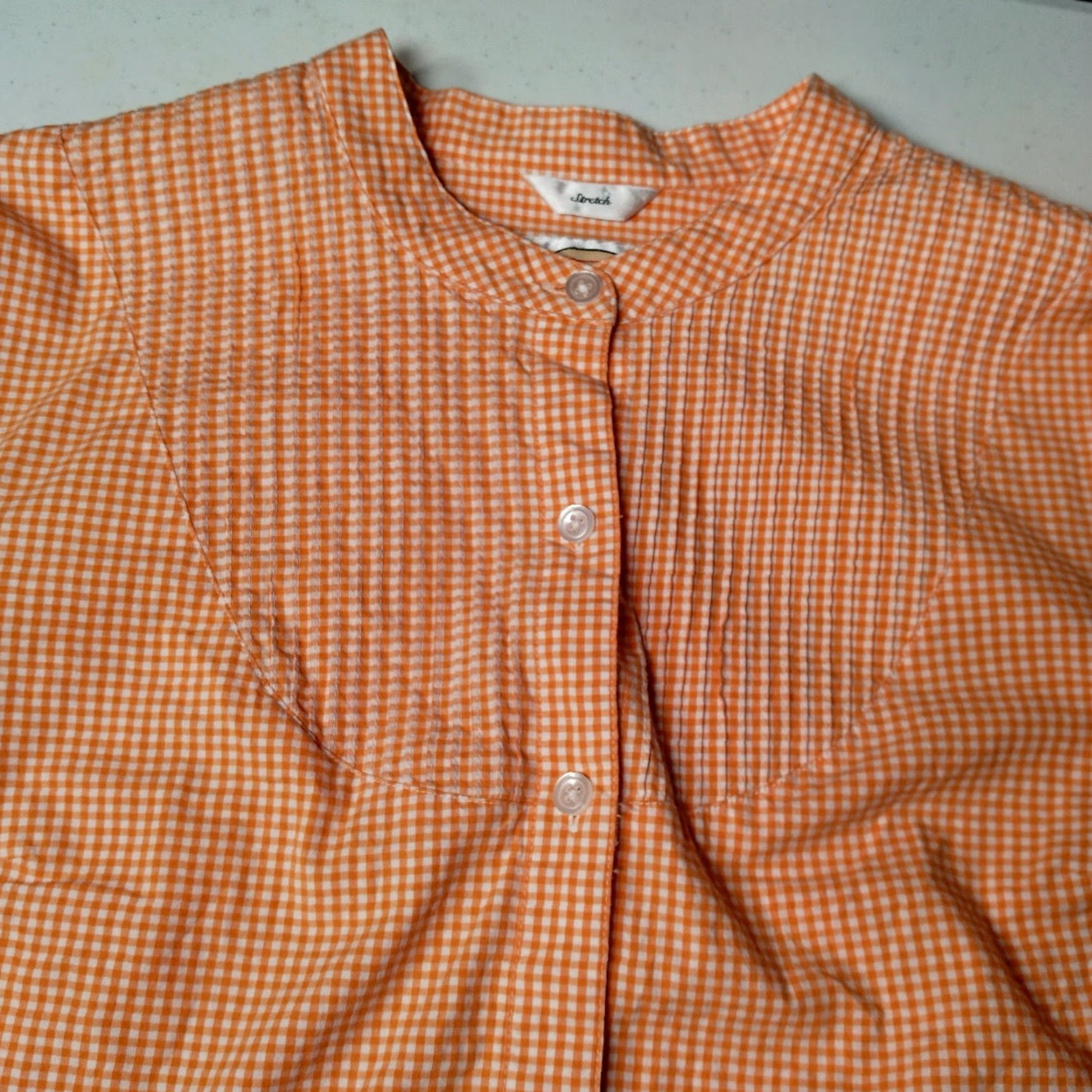 Talbots TALBOTS Blouse Women Medium Orange White Gingham Check Button-Up Pleated 3/4 Sleeve Casual Size M / US 6-8 / IT 42-44 - 7 Thumbnail