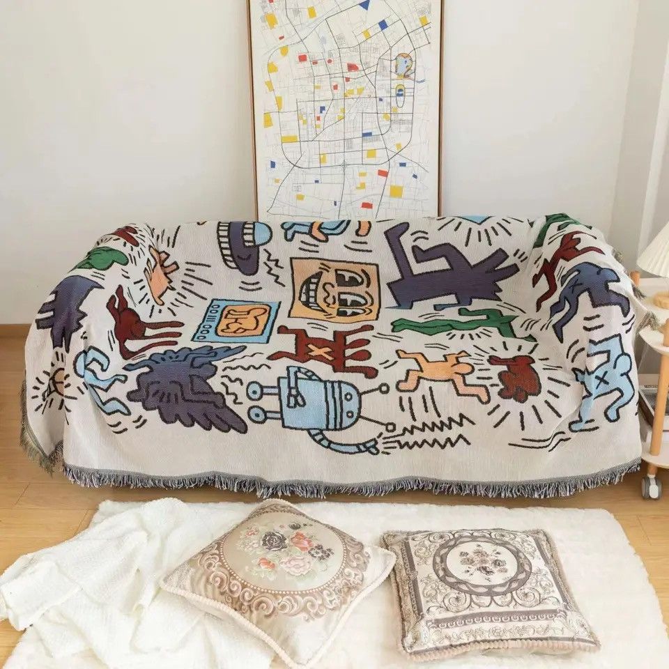 Japanese Brand × Vintage Textile City Ins Jigsaw Puzzle Throw Blanket 90x90cm Size ONE SIZE - 3 Thumbnail