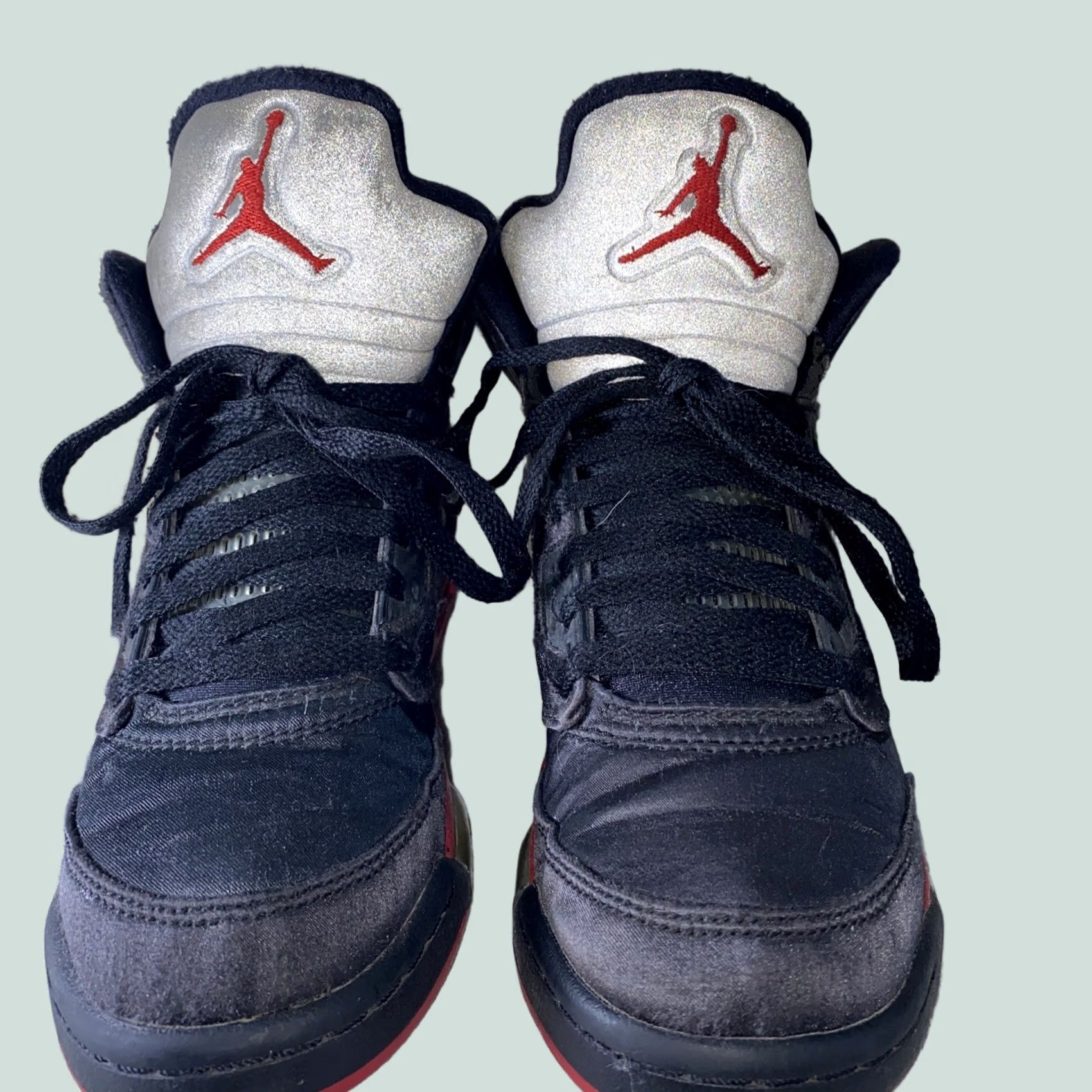 Nike VINTAGE Nike Air Jordan 5 V Retro Satin Bred Sneakers 440888-006 Women’s Size 6 Black Satin Retro Nike Air Sneaker Women’s Mens Size US 7 / IT 37 - 1 Thumbnail