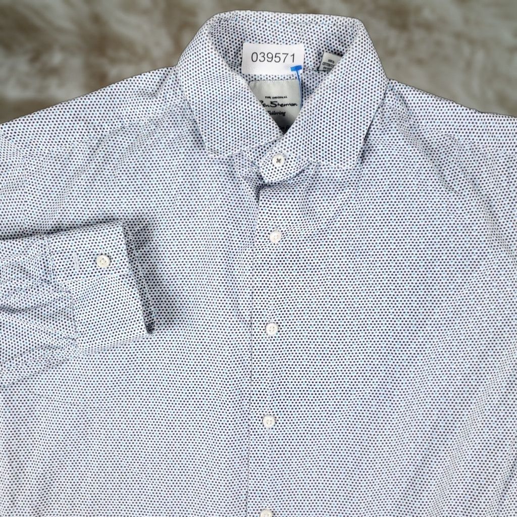 Ben Sherman Ben Sherman Dress Shirt Mens Size 16 Blue Polka Dot Long Sleeve Button Up Regular Fit Size 42R - 1 Thumbnail