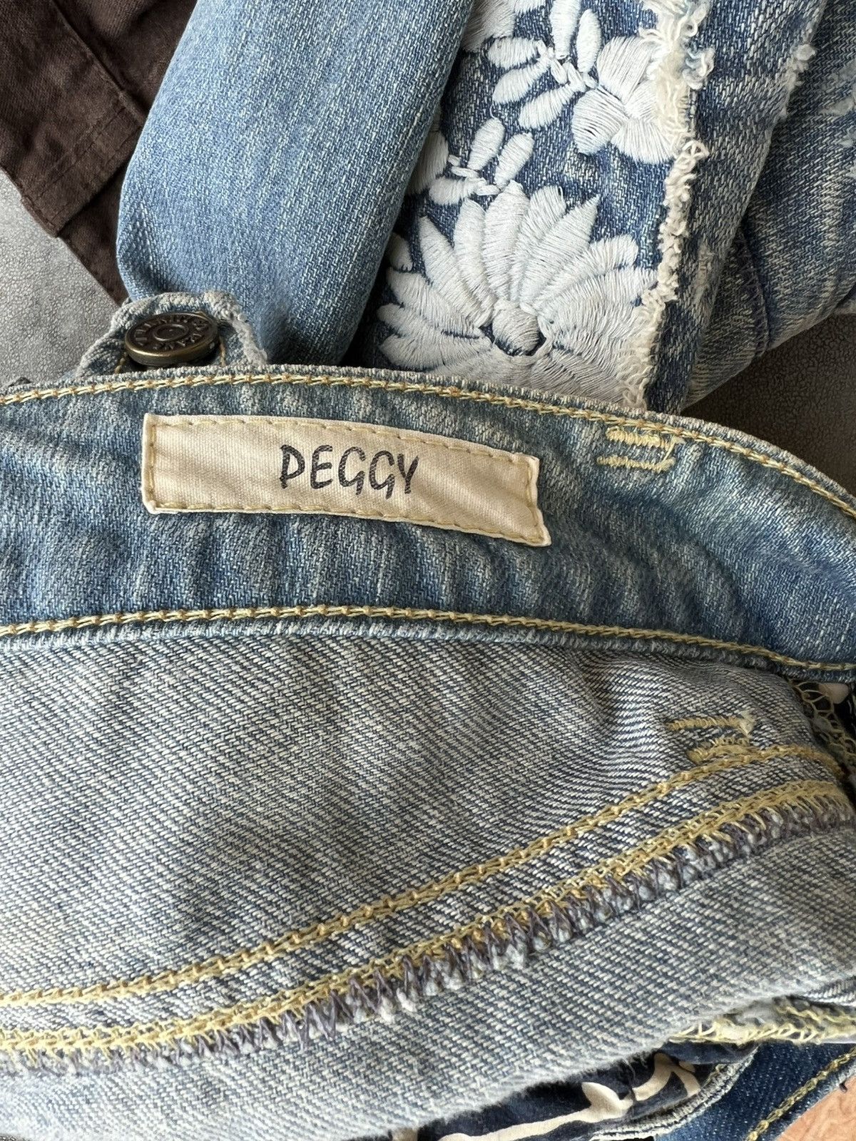 Jimmy Taverniti Vintage 00s Taverniti Embroidery Denim Peggy Flare Jeans Size US 29 - 24 Thumbnail