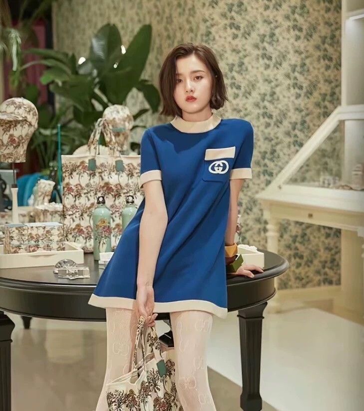 Gucci Gucci Dark blue logo embroidered wool round-neck short-sle Size S / US 4 / IT 40 - 8 Thumbnail