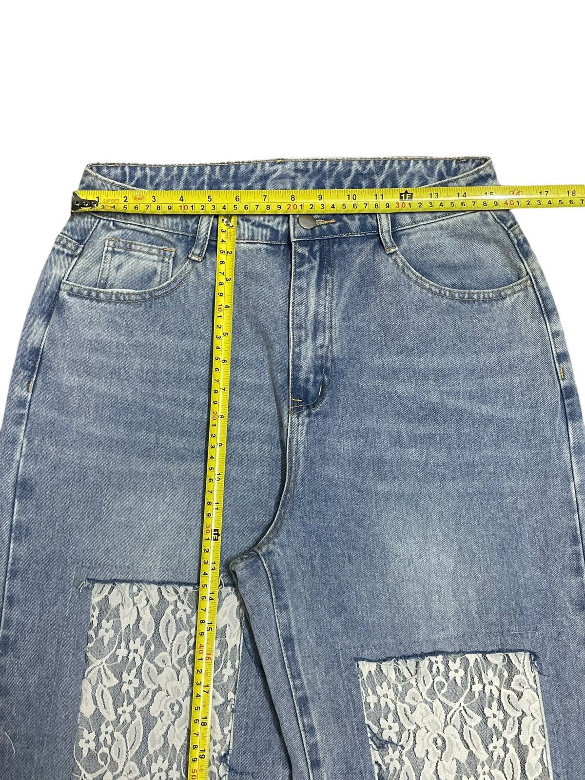 Japanese Brand Vintage Japanese Denim Lace Patchwork Baggy Wide Leg Jeans Size 31" - 14 Thumbnail