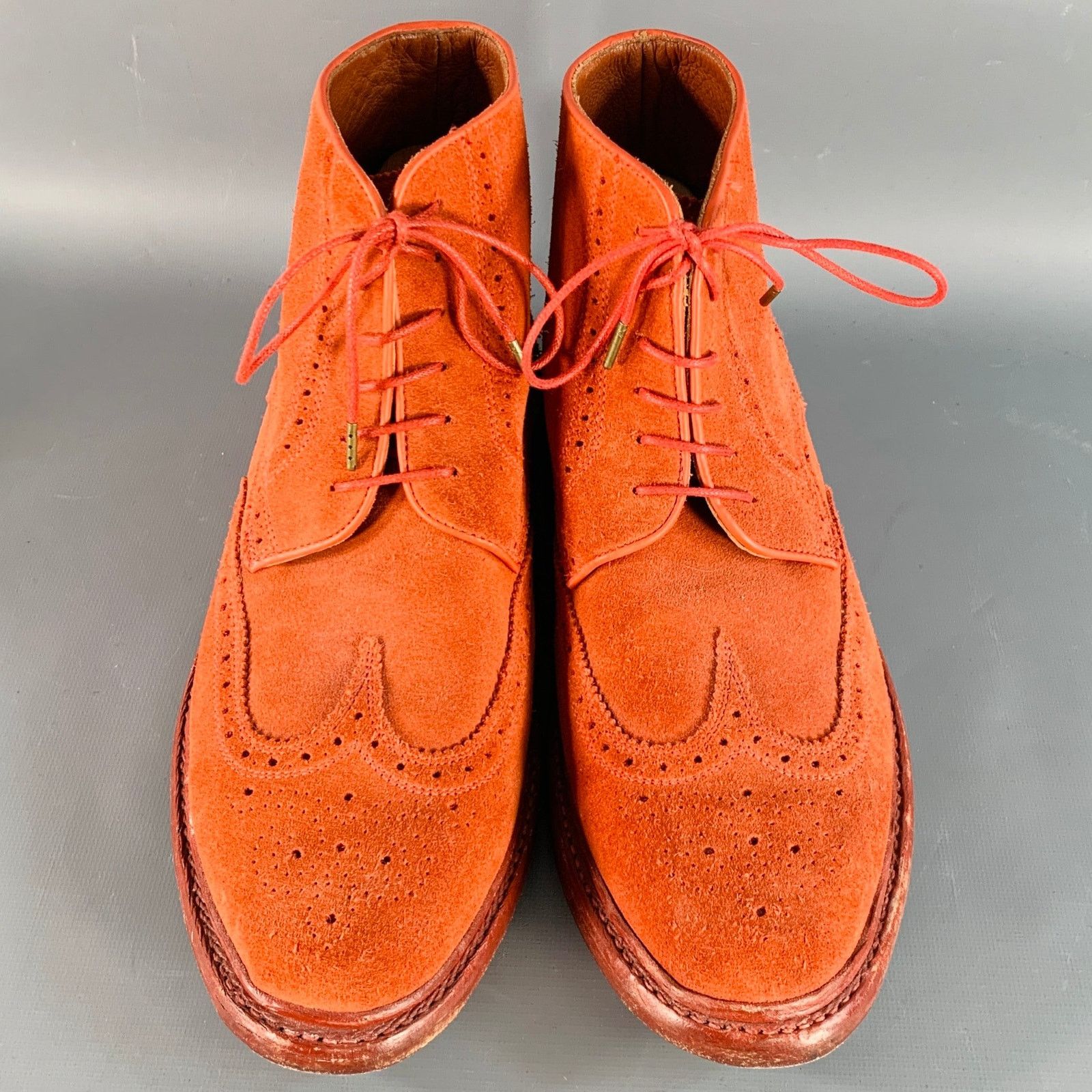 Florsheim 10 Orange Perforated Suede Wingtip Ankle Boots Size US 10 / EU 43 - 4 Thumbnail
