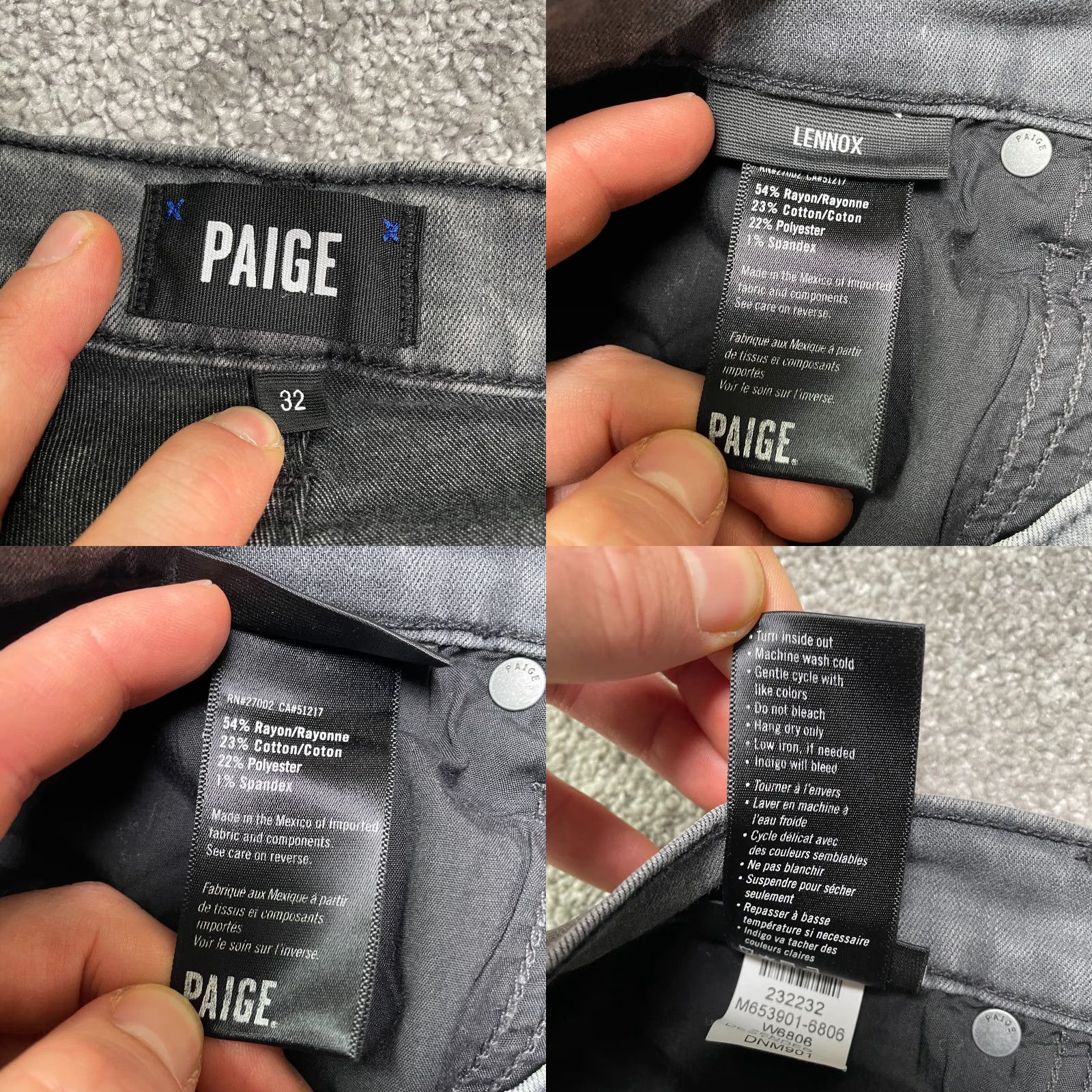 Paige Paige Lennox Jeans Mens 32 Black Charcoal Wash Straight Denim 5-Pocket Distressed Stretch 32x32 Regular Mid Rise Mens Size US 32 / EU 48 - 8 Thumbnail