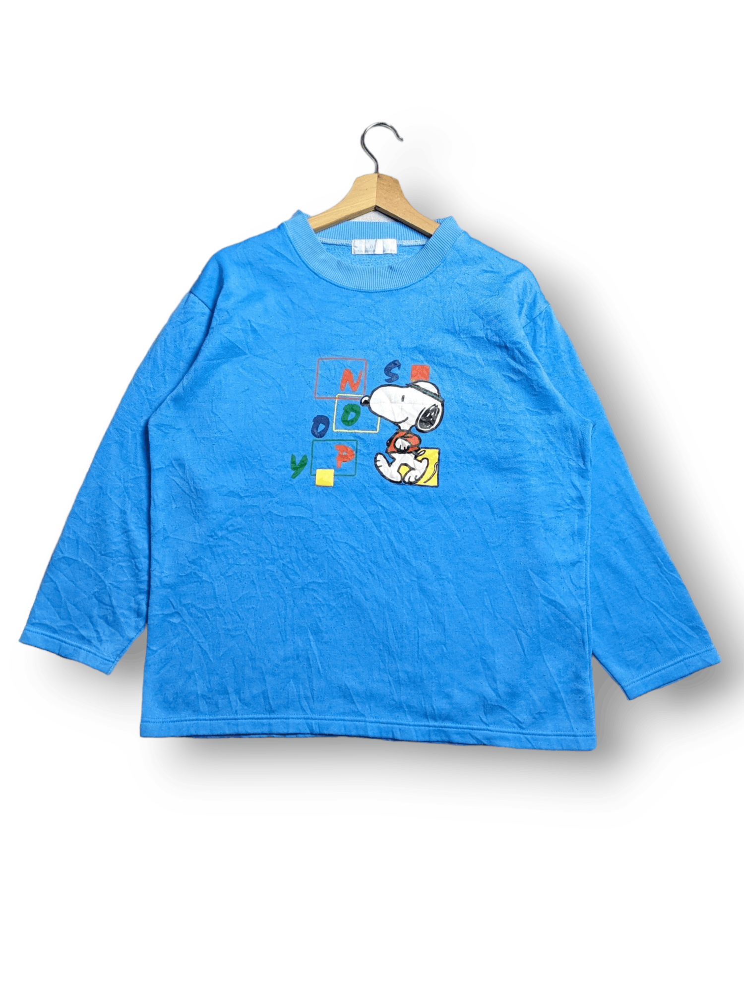 image of Vintage Snoopy Sweatshirt in Blue, Men's (Size Large)