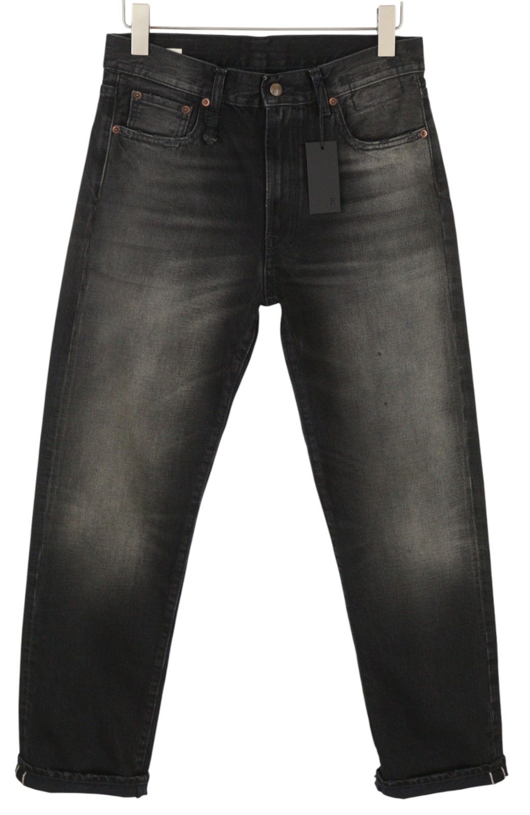 R13 CUFFED BOYFRIEND 30 Phantom Selvedge Black FW25 Jeans 86627 Size US 30 / EU 46 - 2 Thumbnail