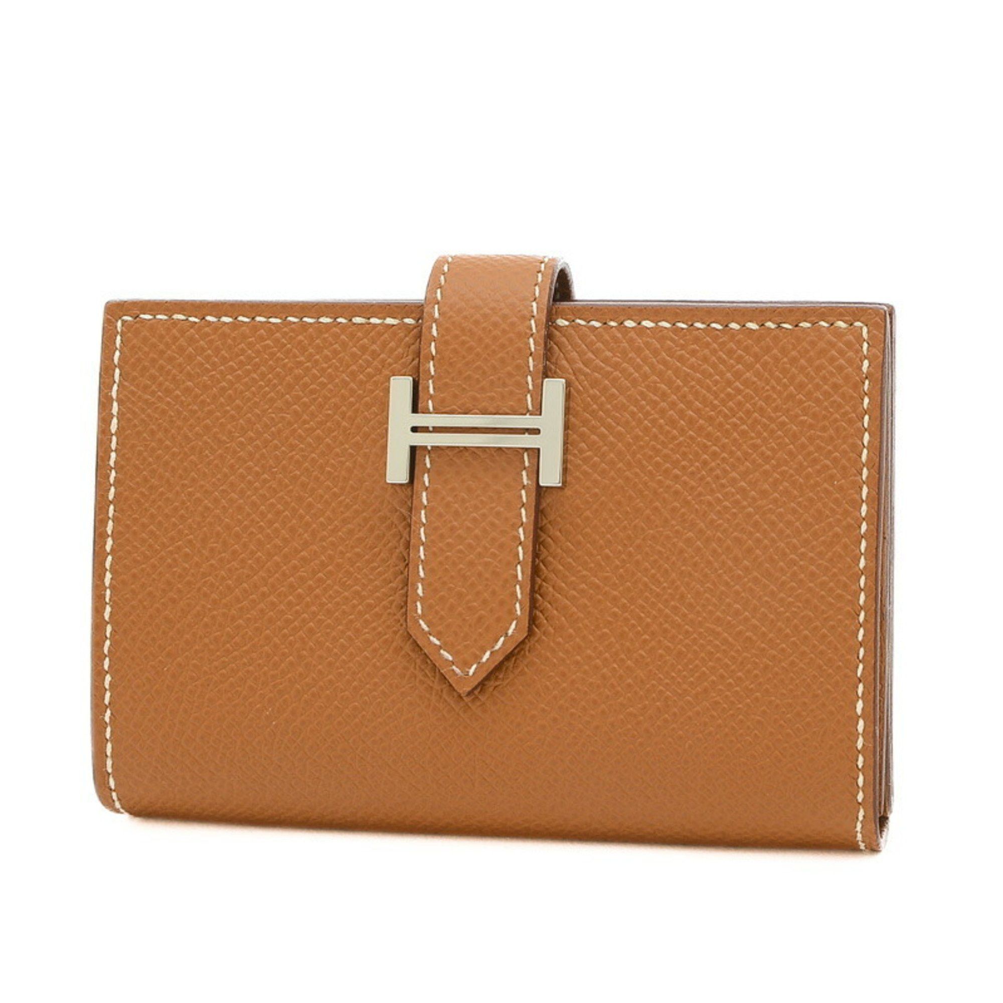 image of Hermes Bearn Bifold Wallet Wallet/coin Case Epson Gold U Engraved in Brown, Women's