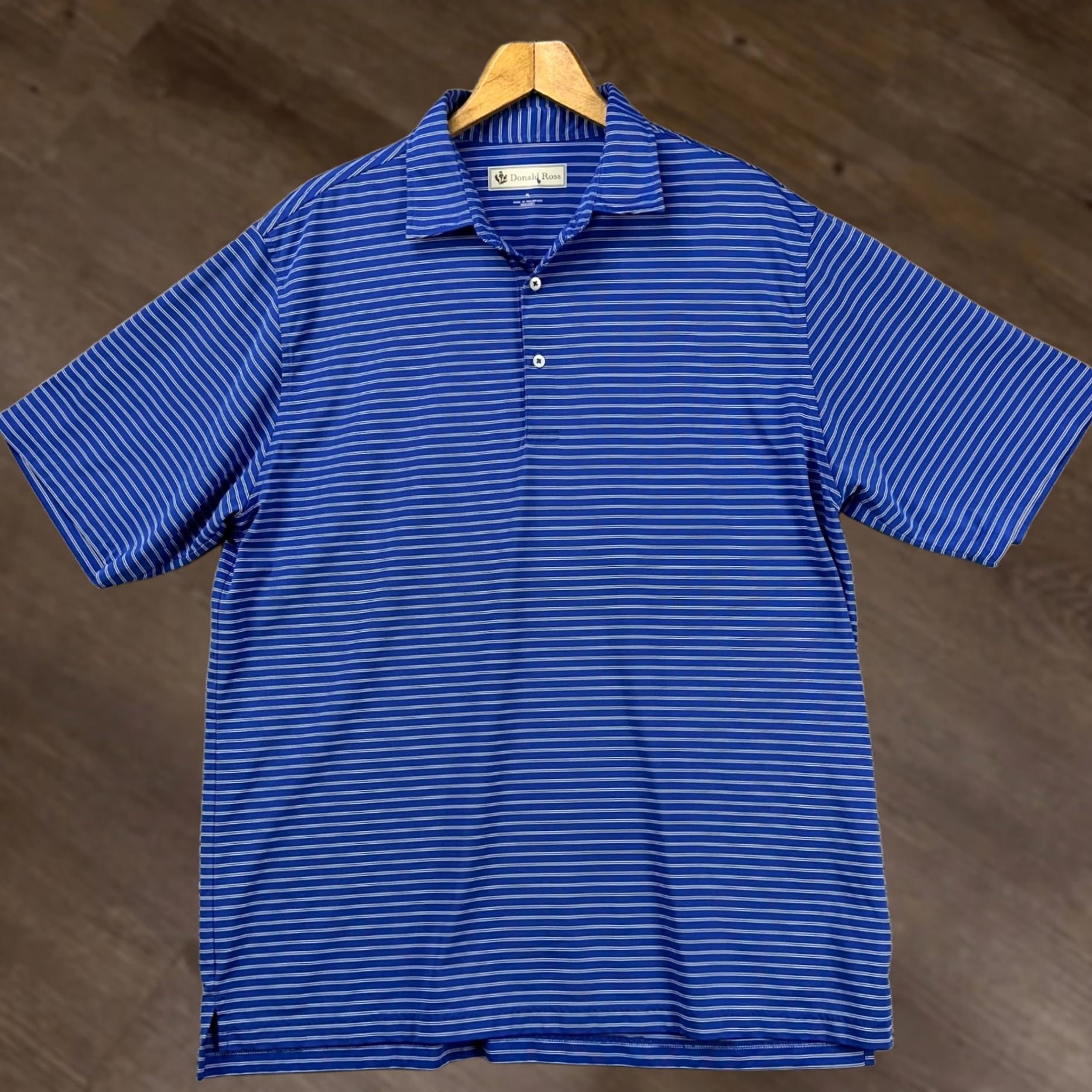 Vintage Donald Ross Polo Shirt Golf Mens XL Blue Pinstripes Rugby Short Sleeve Casual - Adult Large Size US XL / EU 56 / 4 - 1 Thumbnail