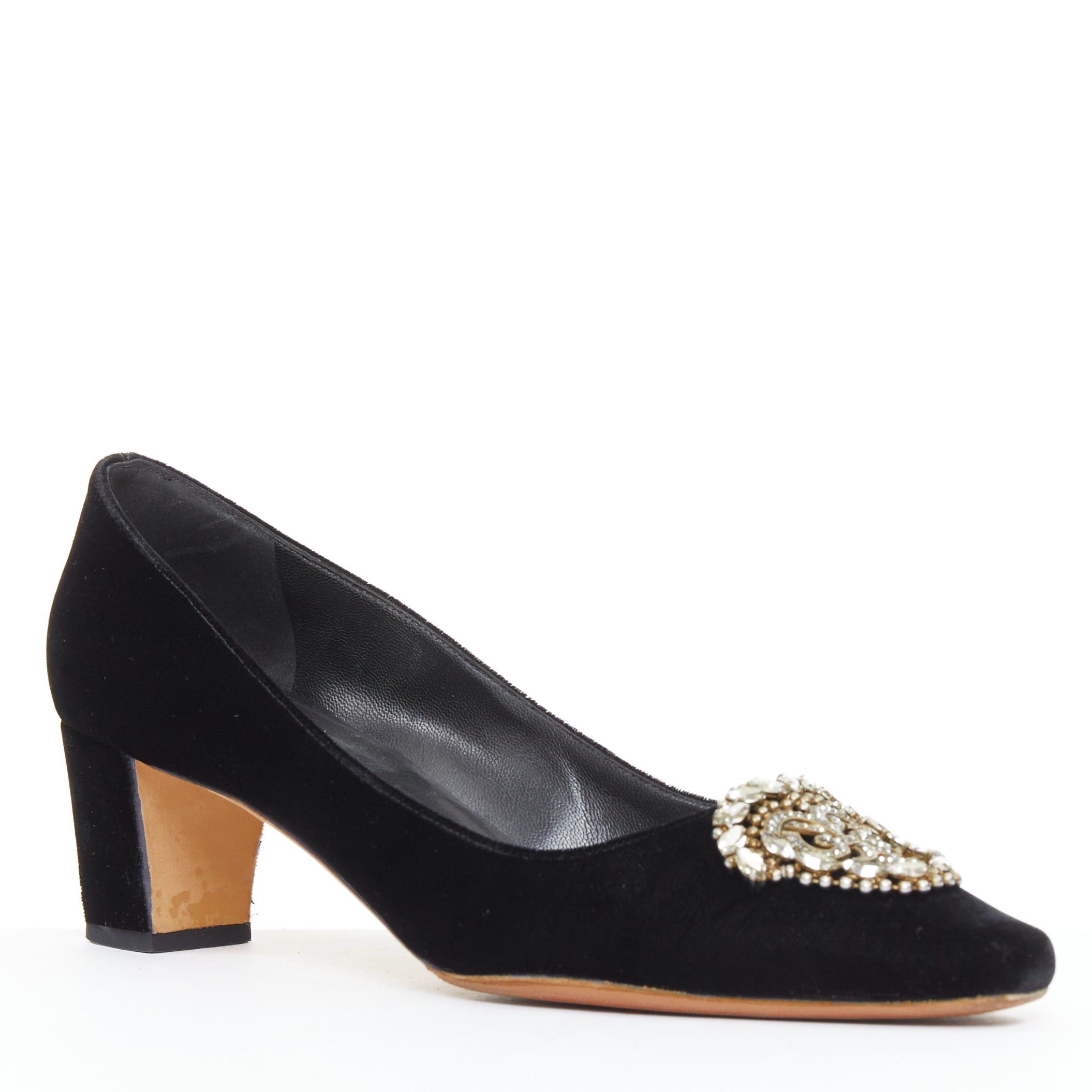 Manolo Blahnik MANOLO BLAHNIK Okkato black velvet crysta jewell buckle pump EU39 Size US 9 / IT 39 - 1 Thumbnail