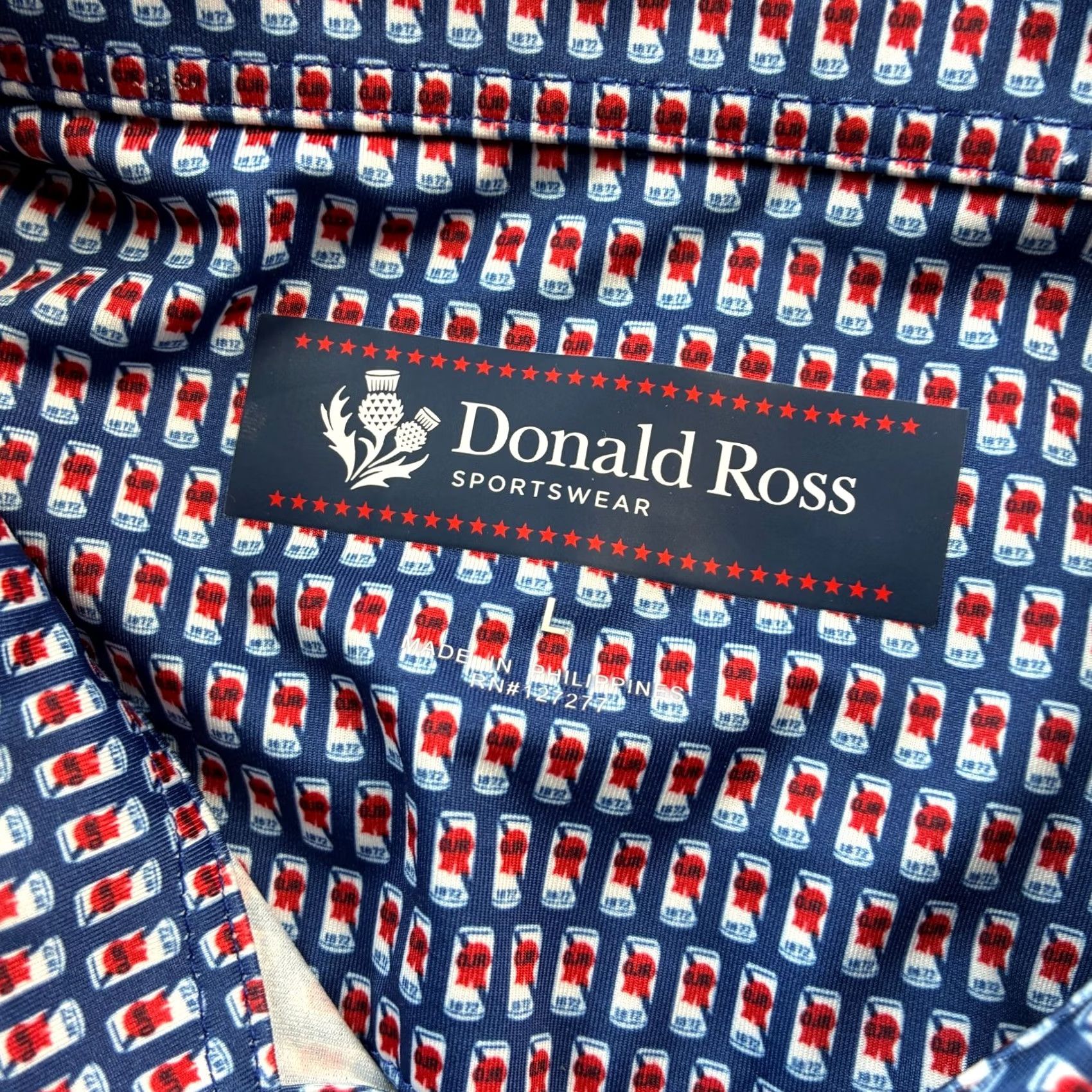 Vintage Donald Ross Shirt Mens L Blue Polo All Over Print Drinks Performance Golf Size US L / EU 52-54 / 3 - 6 Thumbnail