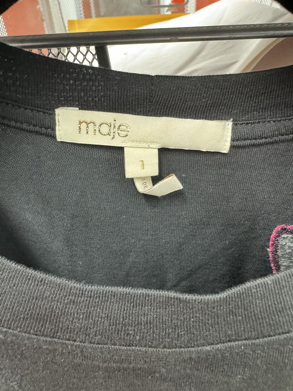 Maje Maje T-Shirt Black Pink Embroidered Paris Here & Away Size 1 Size S / US 4 / IT 40 - 2 Thumbnail