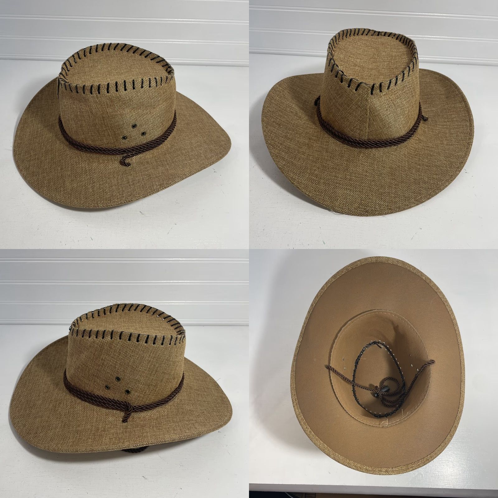 Vintage Womens Cowboy Hat Tweed Tan Adjustable Drawstring One Size Beige Casual Western 5 Panel Northwest (NWOT) New? Size ONE SIZE - 9 Thumbnail