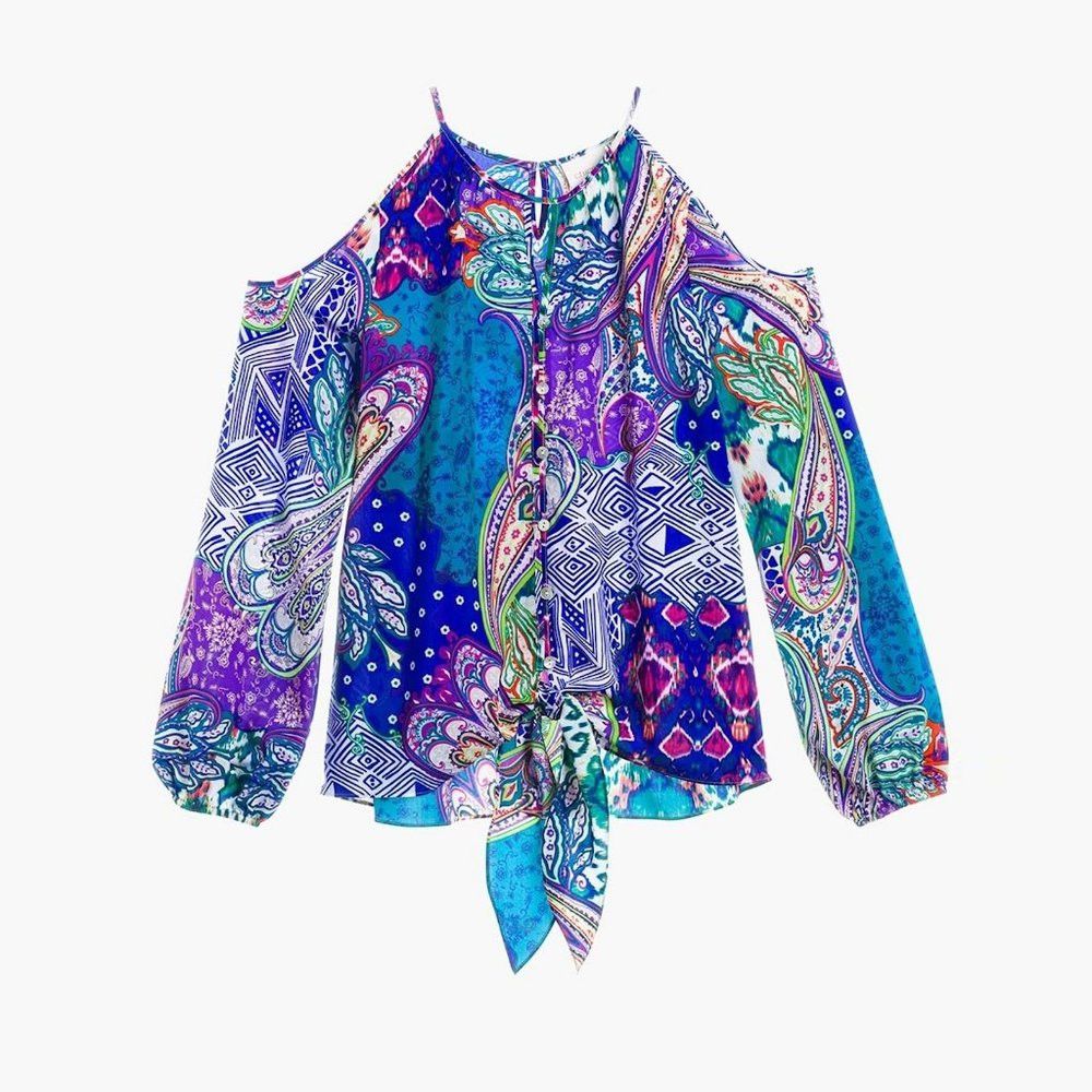 Chicos New Chico's Whimsy Cold-Shoulder Tie-Front Top Size 0 US S Size S / US 4 / IT 40 - 3 Thumbnail