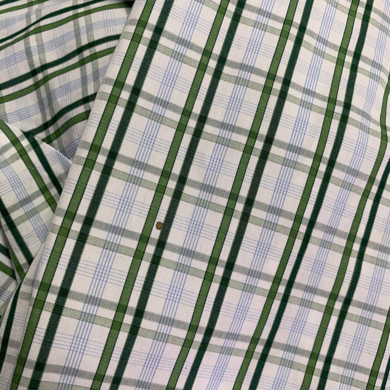 Kiton White Green Plaid Cotton Curved Cutaway Long Sleeve Shirt Size US M / EU 48-50 / 2 - 9 Thumbnail