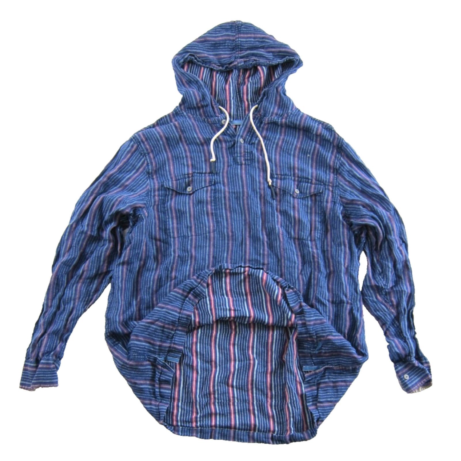 Tommy Bahama Tommy Bahama 100% Cotton Blue Pink Stripe Long Sleeve Hooded Shirt Men XXL Size US XXL / EU 58 / 5 - 5 Thumbnail
