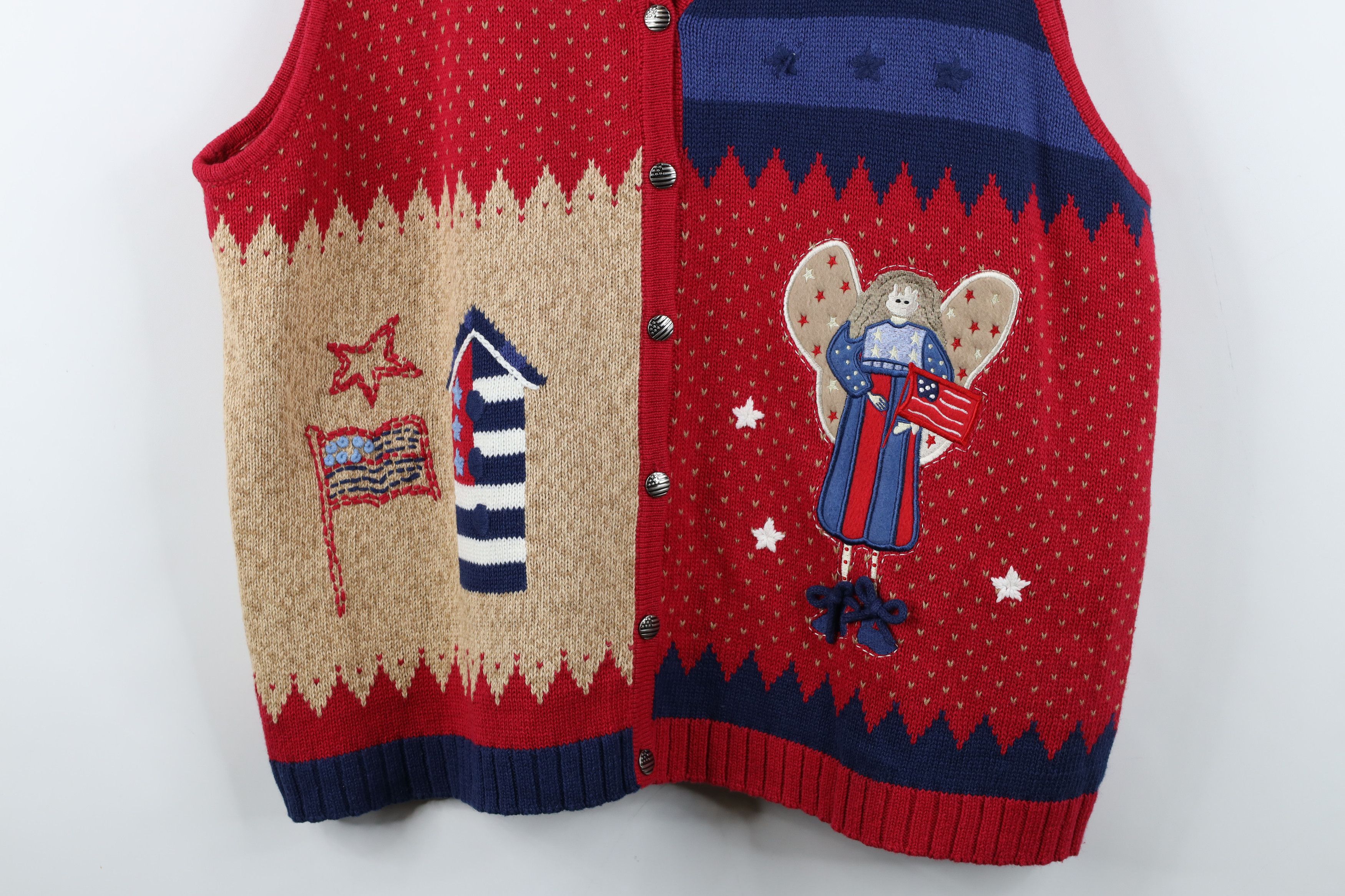 Vintage Vintage 90s Streetwear USA Flag Knit Cardigan Sweater Vest Size XXL / US 16-18 / IT 52-54 - 3 Thumbnail