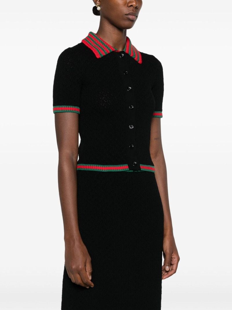 Gucci o1la5ras0526 Cotton Lace Polo With Web in Black Size M / US 6-8 / IT 42-44 - 3 Thumbnail
