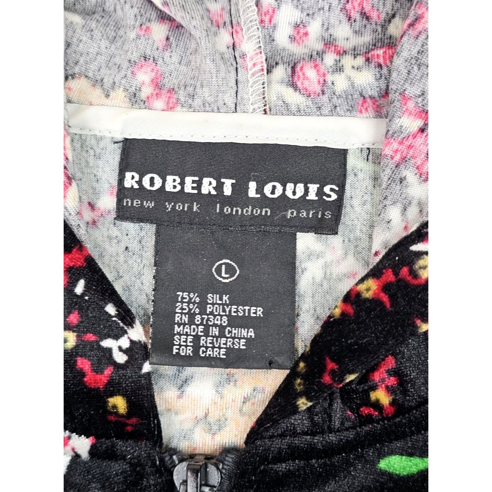 Velvet Robert Louis Silk Blend Floral Hoodie Jacket Women L Velvet Soft Zip Front Colorful Flower - Blazer Style, Hooded, Multicolor Size L / US 10 / IT 46 - 2 Thumbnail