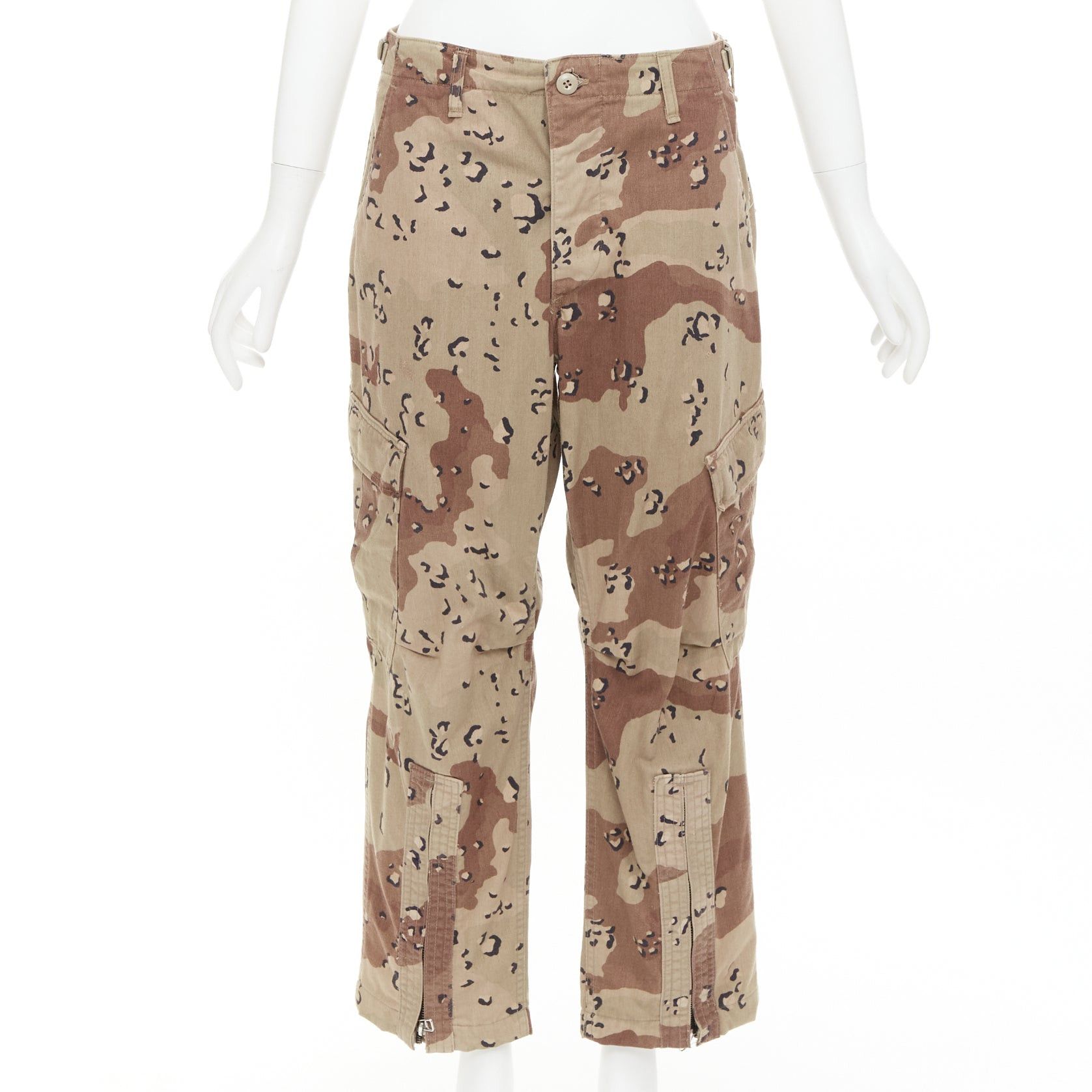 RE/DONE REDONE Desert Camo beige brown cotton blend camouflage cargo cropped pants S Size 27" / US 4 / IT 40 - 1 Thumbnail