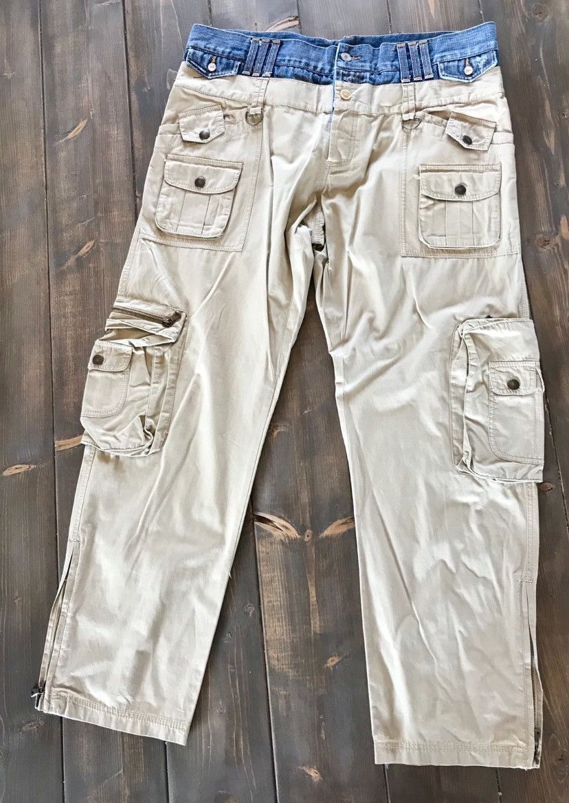 image of Archival Clothing x Dolce Gabbana 2003-2004 Hybrid Reconstructed Cargo Pants in Beige (Size 36)