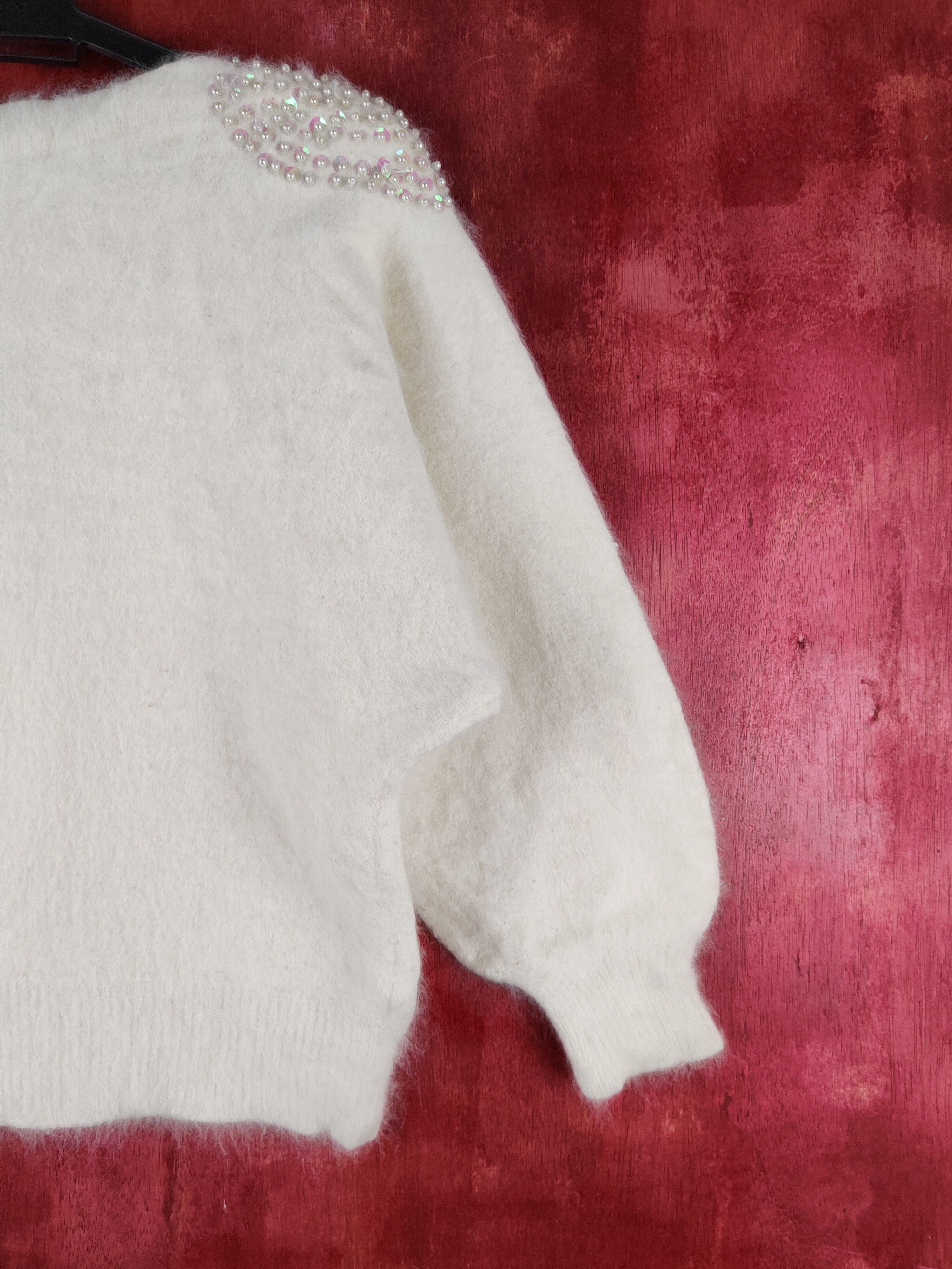 Homespun Knitwear A-Ram White Shag Shaggy Fur Mohair Knitwear #S2182 Size S / US 4 / IT 40 - 11 Thumbnail