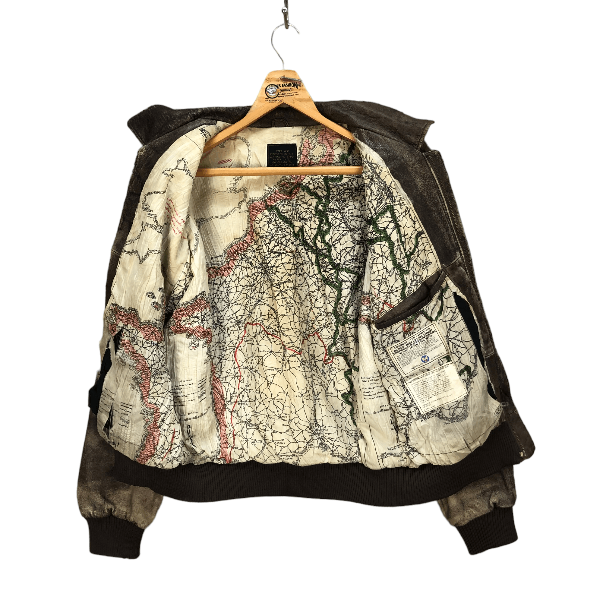 Avirex VINTAGE 80' DRAWING MAP AVIREX LEATHER A2 JACKET #5271-182 Size US M / EU 48-50 / 2 - 6 Thumbnail